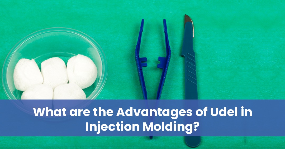 Blue molded plastic forceps and scalpel handle beside gauze on a green surgical field